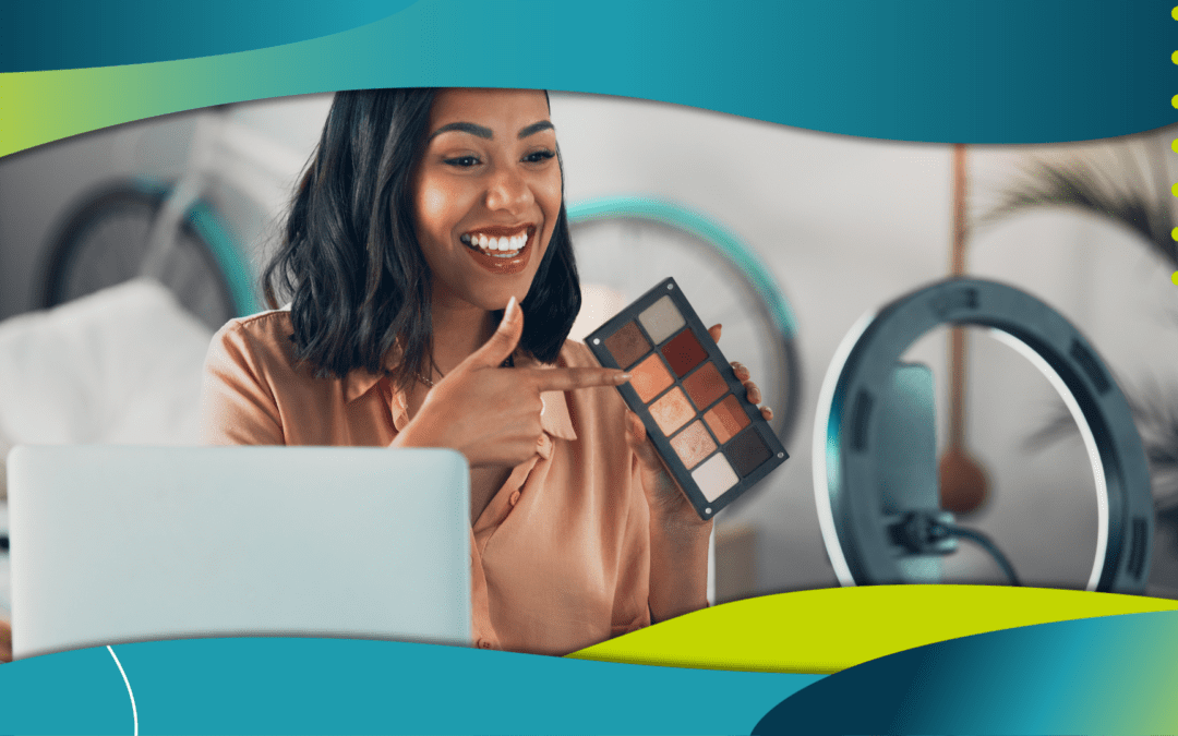 user generated content, female influencer showing makeup palette