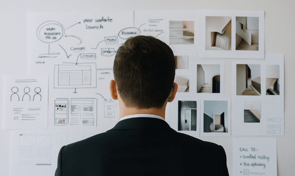 A business professional looks at a white board cluttered with various materials and details, highlighting the complexity of managing conversion data in marketing during a time when attribution is breaking. 
